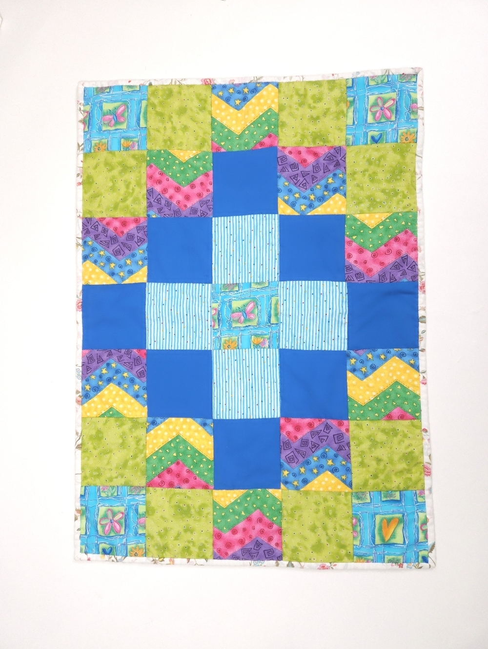 Handmade Patchwork Bright Colorful Cotton Play Lap Quilt 30x21.5 Inches